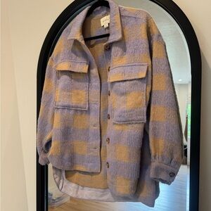 Plaid Button-Up Jacket in Lavender and Tan